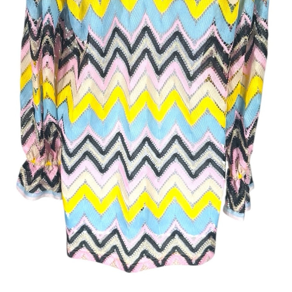 Cynthia Rowley Zigzag Knit Mini Shift Resort Dress Ruffle Sleeve Stripe XS NWT - Picture 10 of 12